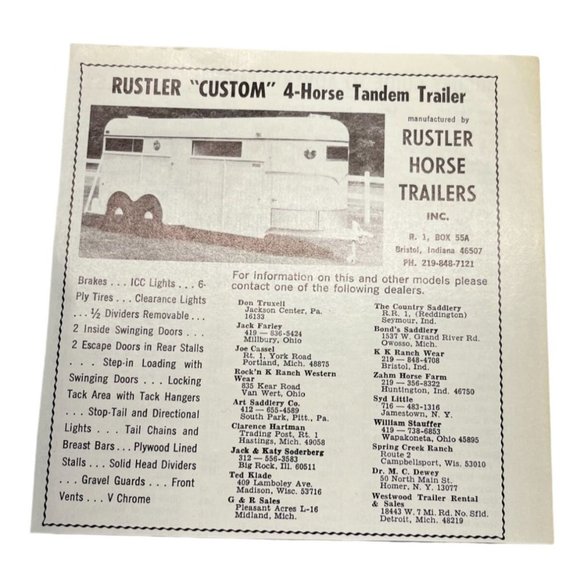 Art Vintage Print Ad Rustler Horse Trailers 197 4 Horse Tandem